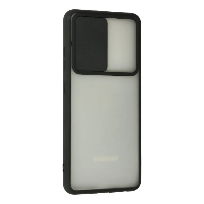Mey İthalat®  Samsung Galaxy A72 Kılıf Palm Buzlu Kamera Sürgülü Silikon - Siyah