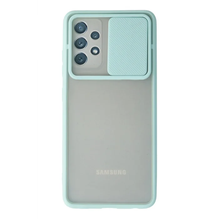 Mey İthalat®  Samsung Galaxy A72 Kılıf Palm Buzlu Kamera Sürgülü Silikon - Turkuaz