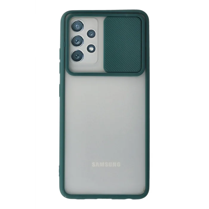 Mey İthalat®  Samsung Galaxy A72 Kılıf Palm Buzlu Kamera Sürgülü Silikon - Yeşil
