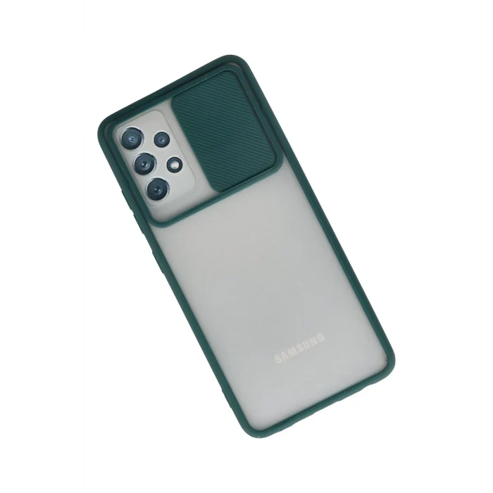 Mey İthalat®  Samsung Galaxy A72 Kılıf Palm Buzlu Kamera Sürgülü Silikon - Yeşil