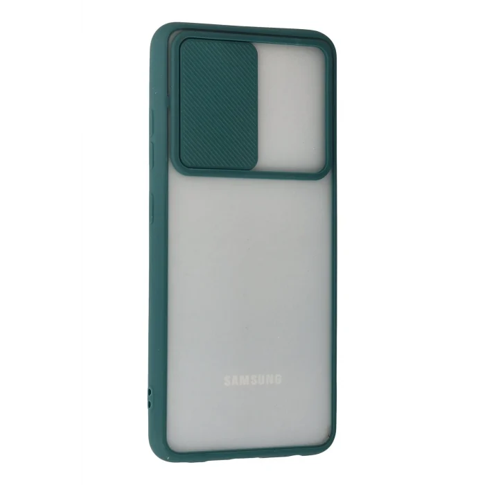 Mey İthalat®  Samsung Galaxy A72 Kılıf Palm Buzlu Kamera Sürgülü Silikon - Yeşil