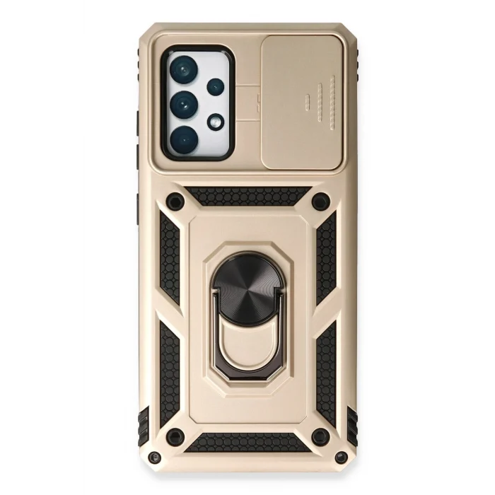Mey İthalat®  Samsung Galaxy A73 5G Kılıf Pars Lens Yüzüklü Silikon - Gold