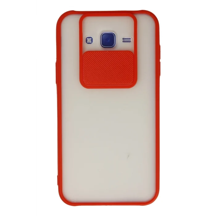 Mey İthalat®  Samsung Galaxy J7 Kılıf Palm Buzlu Kamera Sürgülü Silikon - Kırmızı