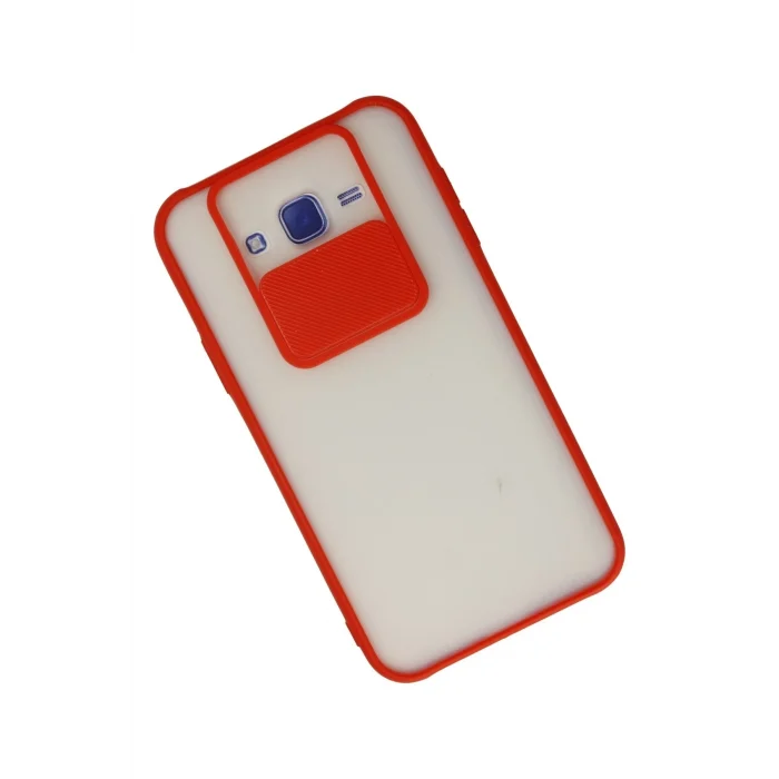 Mey İthalat®  Samsung Galaxy J7 Kılıf Palm Buzlu Kamera Sürgülü Silikon - Kırmızı