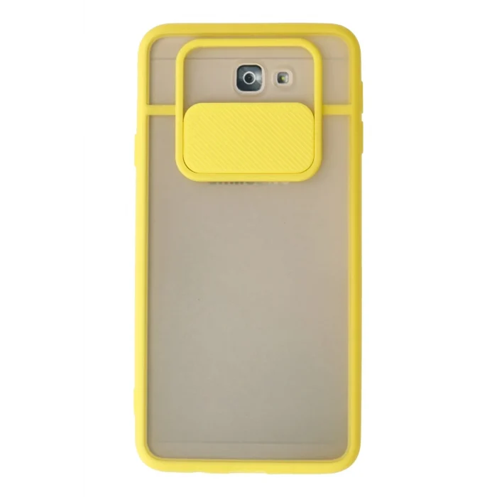 Mey İthalat®  Samsung Galaxy J7 Prime Kılıf Palm Buzlu Kamera Sürgülü Silikon - Sarı