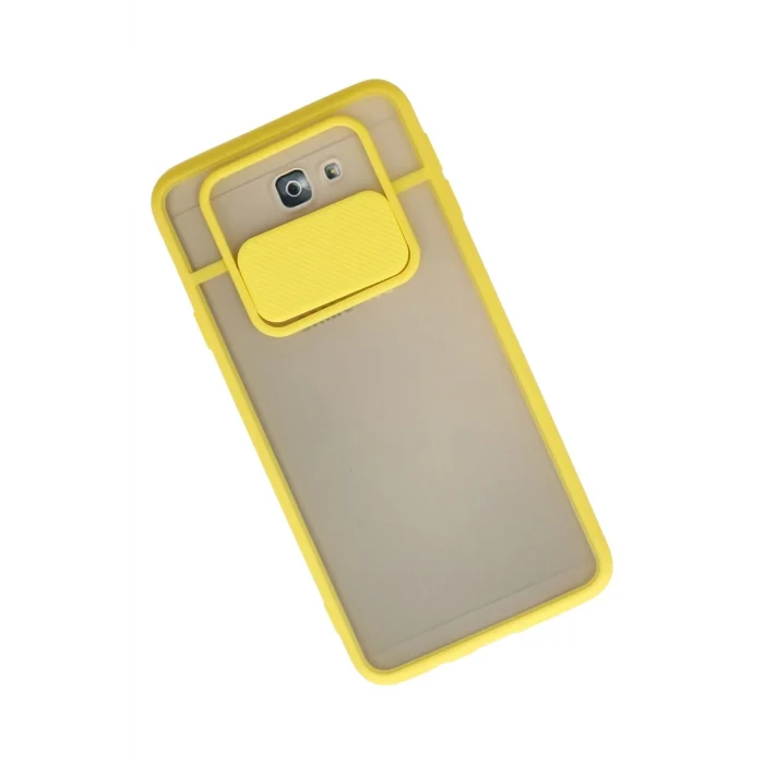 Mey İthalat®  Samsung Galaxy J7 Prime Kılıf Palm Buzlu Kamera Sürgülü Silikon - Sarı