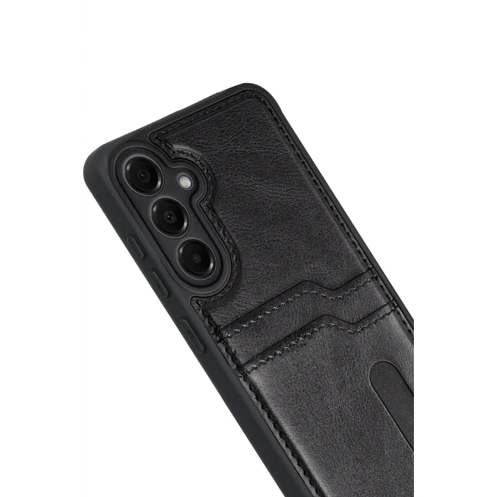 Mey İthalat®  Samsung Galaxy M15 Sara Kartvizitli Deri Kılıf - Siyah