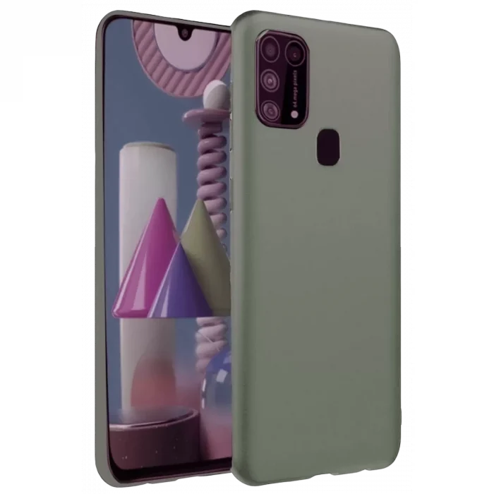 Mey İthalat®  Samsung Galaxy M31 Kılıf Nano içi Kadife Silikon - Koyu Yeşil