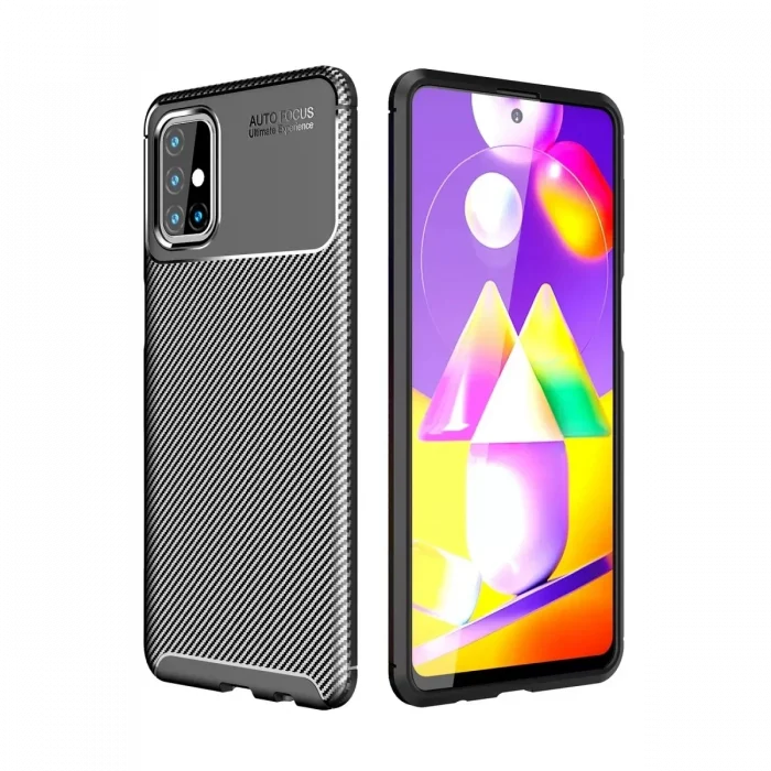 Mey İthalat®  Samsung Galaxy M31S Kılıf Auto Focus Karbon Kapak - Siyah
