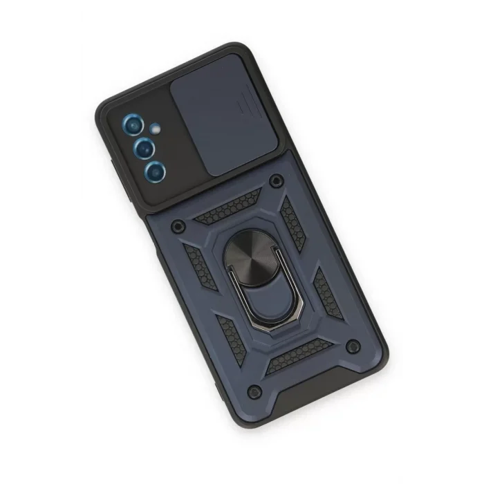 Mey İthalat®  Samsung Galaxy M52 5G Kılıf Pars Lens Yüzüklü Silikon - Lacivert