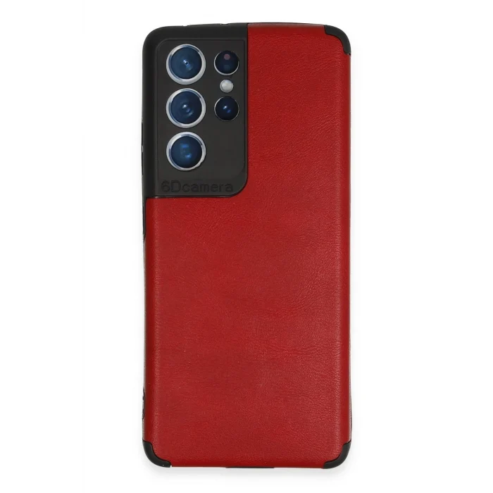 Mey İthalat®  Samsung Galaxy S21 Ultra Kılıf Loop Deri Silikon - Kırmızı
