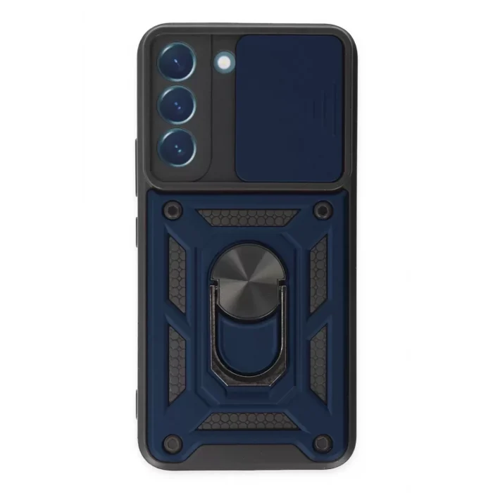 Mey İthalat®  Samsung Galaxy S22 Kılıf Pars Lens Yüzüklü Silikon - Lacivert
