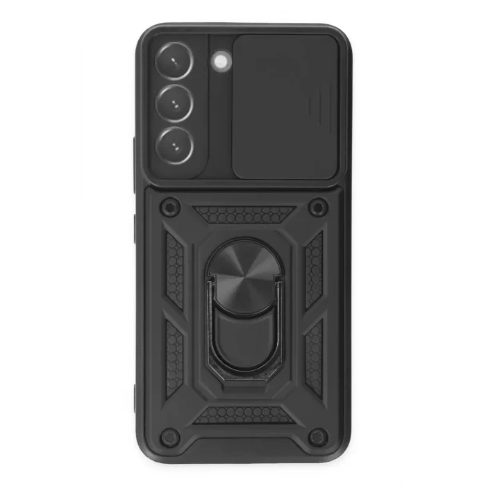 Mey İthalat®  Samsung Galaxy S22 Kılıf Pars Lens Yüzüklü Silikon - Siyah