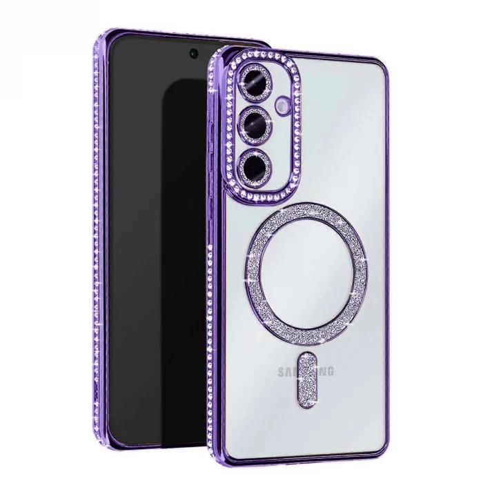 Mey İthalat®  Samsung Galaxy S23 FE Joke Simli Magneticsafe Kılıf - Derin Mor