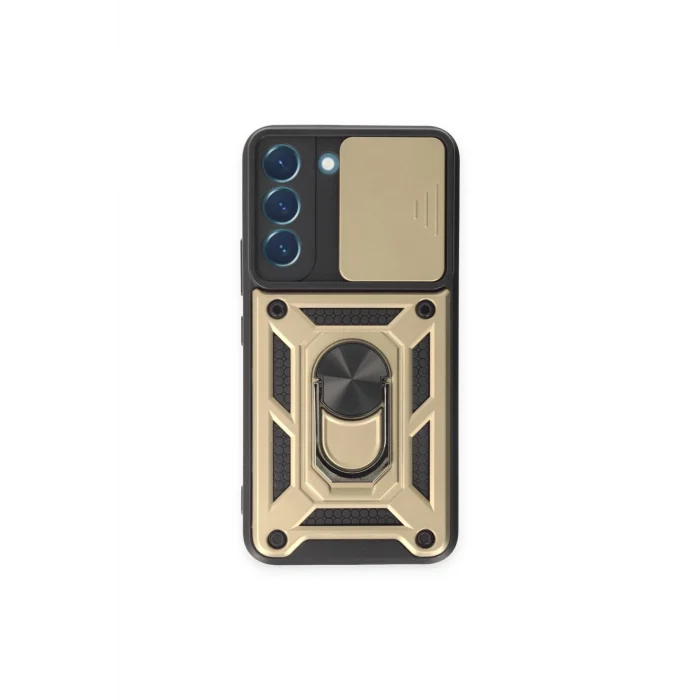 Mey İthalat®  Samsung Galaxy S23 FE Kılıf Pars Lens Yüzüklü Silikon - Gold
