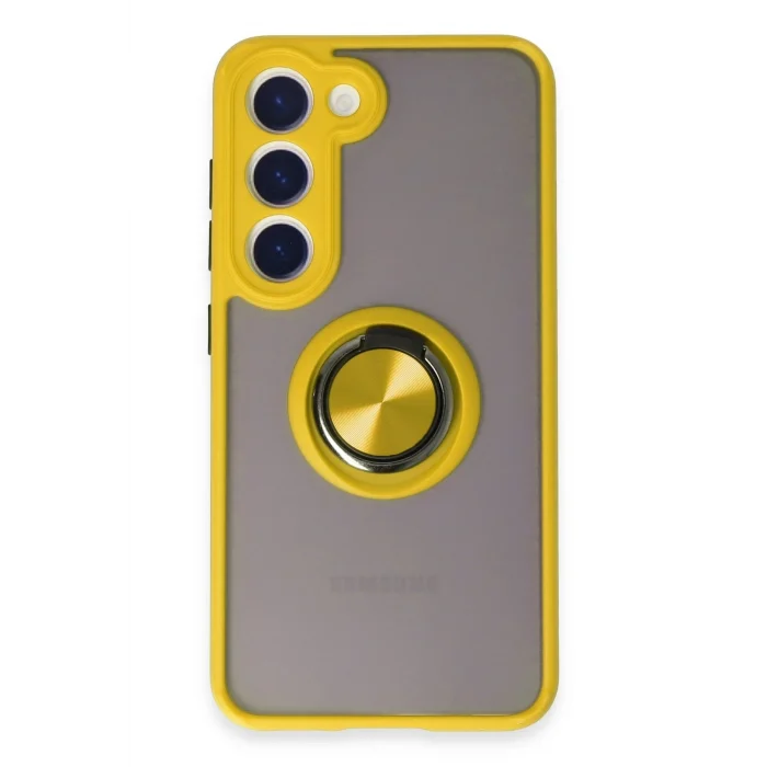 Mey İthalat®  Samsung Galaxy S23 Kılıf Montreal Yüzüklü Silikon Kapak - Sarı