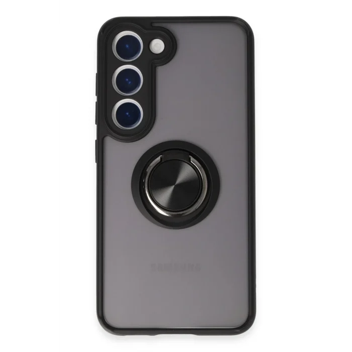 Mey İthalat®  Samsung Galaxy S23 Kılıf Montreal Yüzüklü Silikon Kapak - Siyah