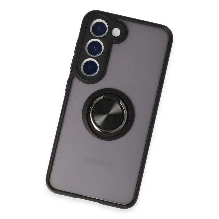 Mey İthalat®  Samsung Galaxy S23 Kılıf Montreal Yüzüklü Silikon Kapak - Siyah