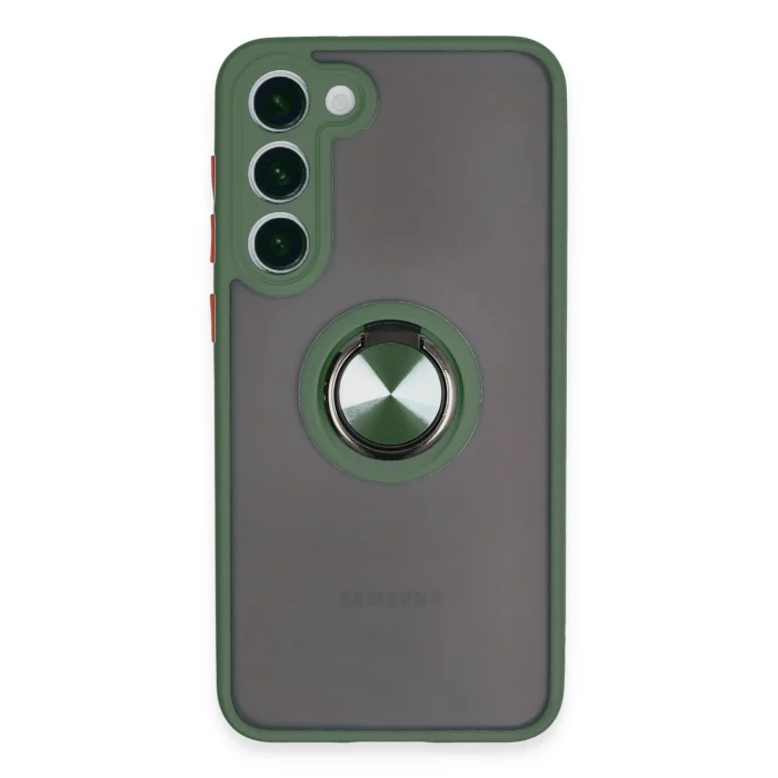 Mey İthalat®  Samsung Galaxy S23 Plus Kılıf Montreal Yüzüklü Silikon Kapak - Yeşil