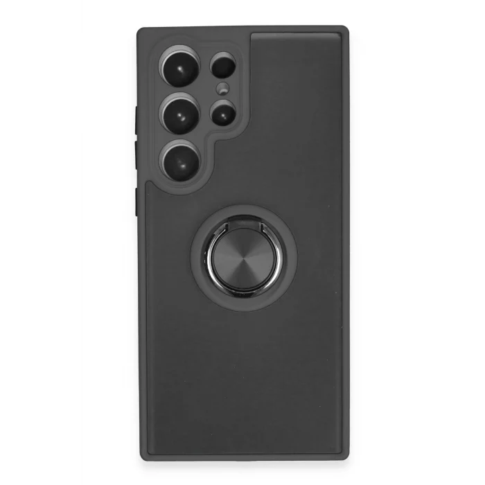Mey İthalat®  Samsung Galaxy S23 Ultra Kılıf Montreal Yüzüklü Silikon Kapak - Siyah