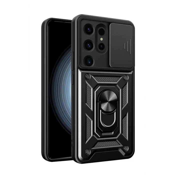 Mey İthalat®  Samsung Galaxy S24 Ultra Kılıf Pars Lens Yüzüklü Silikon - Siyah