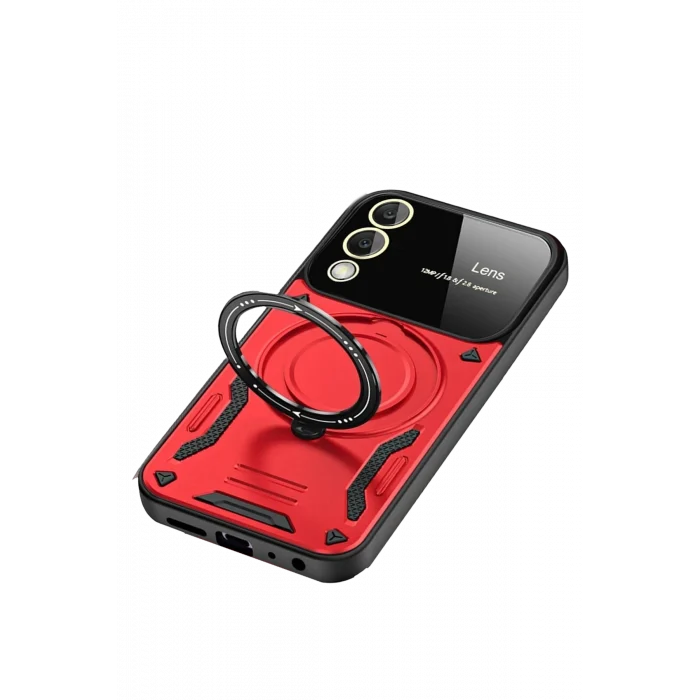 Mey İthalat®  Samsung Galaxy S25 Edge Kılıf Joy Lens Standlı Kapak - Kırmızı