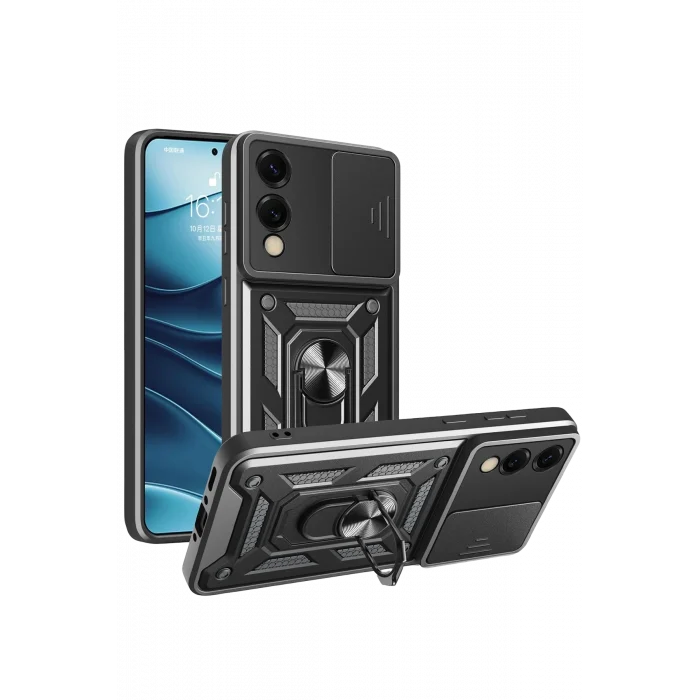 Mey İthalat®  Samsung Galaxy S25 Edge Pars Lens Yüzüklü Silikon - Siyah