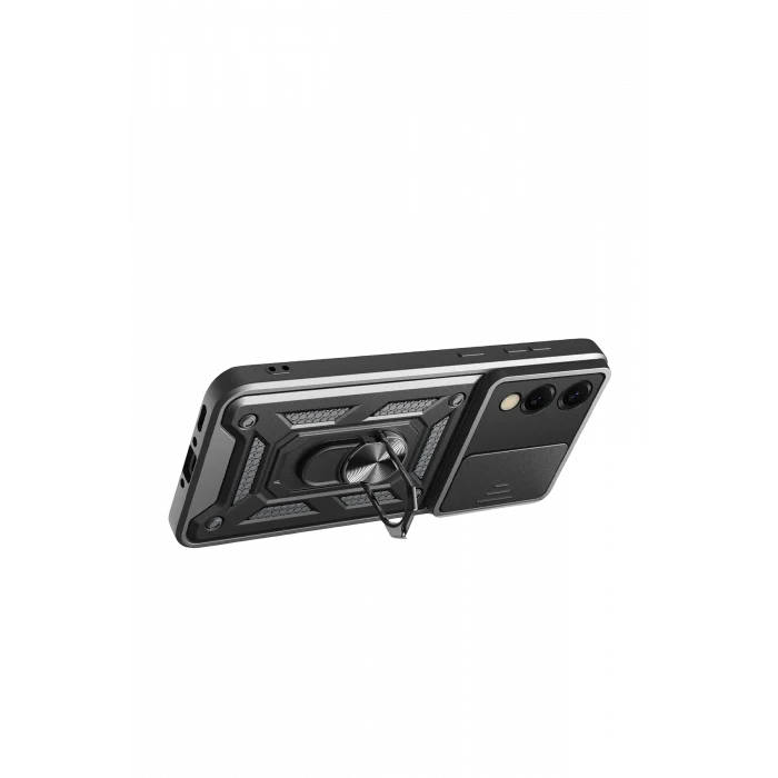 Mey İthalat®  Samsung Galaxy S25 Edge Pars Lens Yüzüklü Silikon - Siyah
