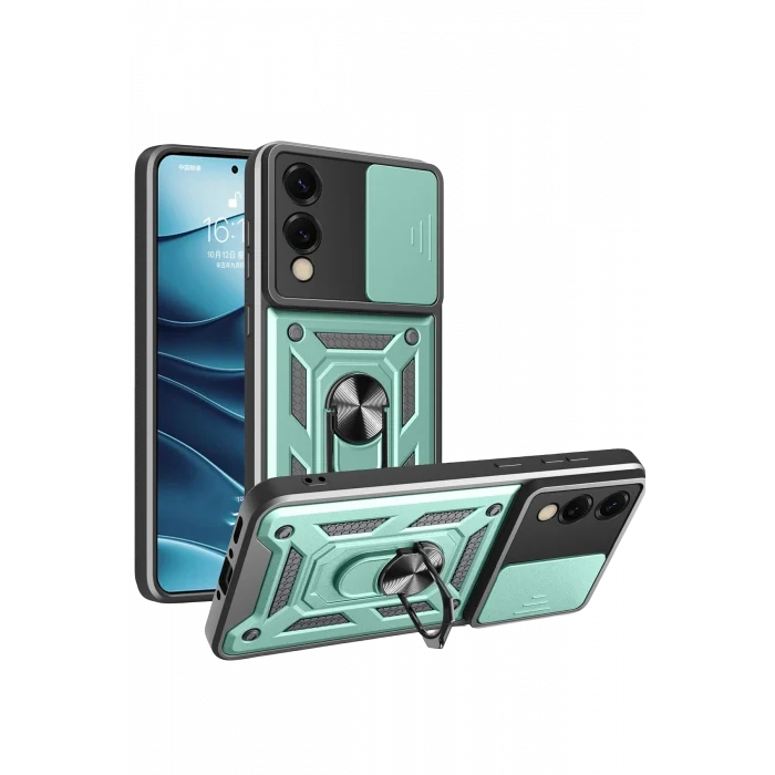 Mey İthalat®  Samsung Galaxy S25 Edge Pars Lens Yüzüklü Silikon - Yeşil