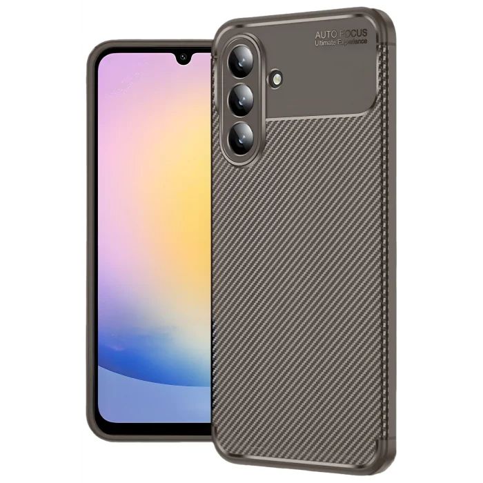 Mey İthalat®  Samsung Galaxy S25 FE Auto Focus Karbon Kapak - Kahverengi
