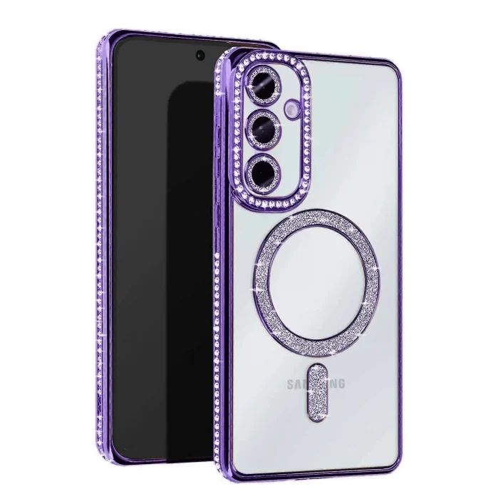 Mey İthalat®  Samsung Galaxy S25 FE Joke Simli Magneticsafe Kılıf - Derin Mor