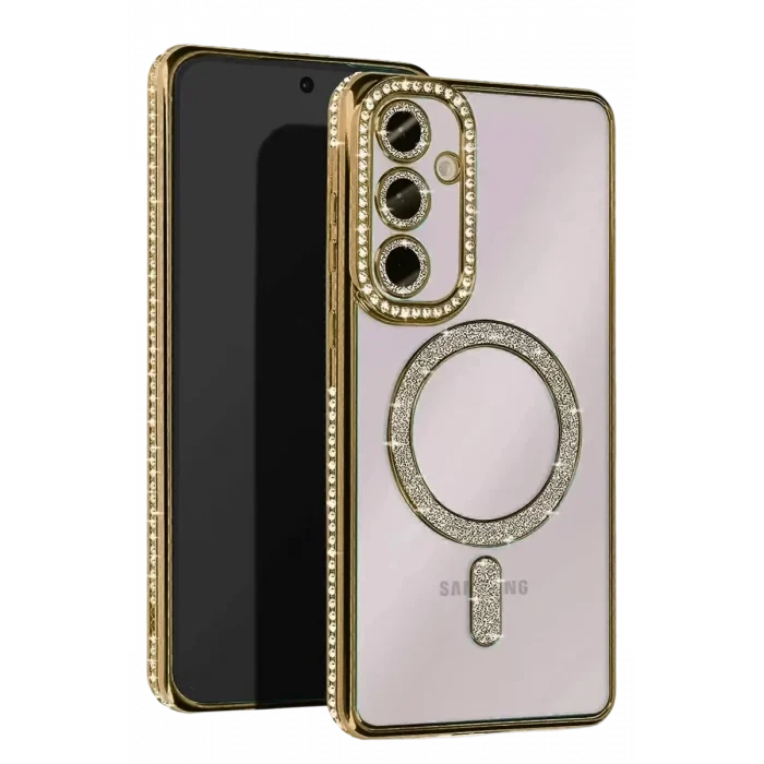 Mey İthalat®  Samsung Galaxy S25 FE Joke Simli Magneticsafe Kılıf - Gold