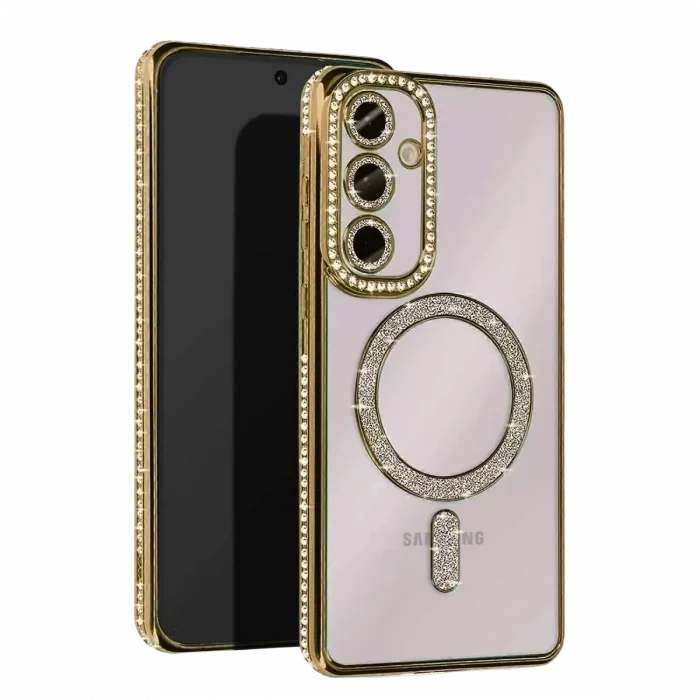 Mey İthalat®  Samsung Galaxy S25 FE Joke Simli Magneticsafe Kılıf - Gold