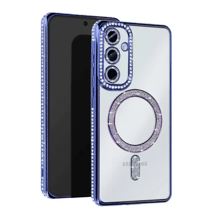 Mey İthalat®  Samsung Galaxy S25 FE Joke Simli Magneticsafe Kılıf - Mavi