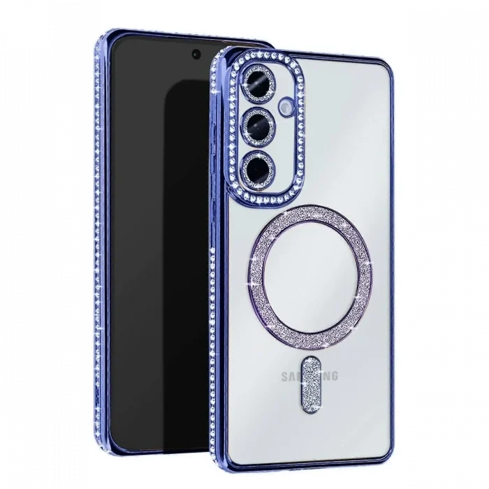 Mey İthalat®  Samsung Galaxy S25 FE Joke Simli Magneticsafe Kılıf - Mavi