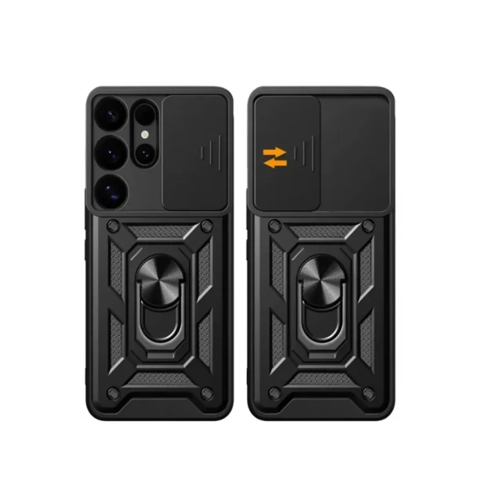 Mey İthalat®  Samsung Galaxy S25 Ultra Kılıf Pars Lens Yüzüklü Silikon - Siyah