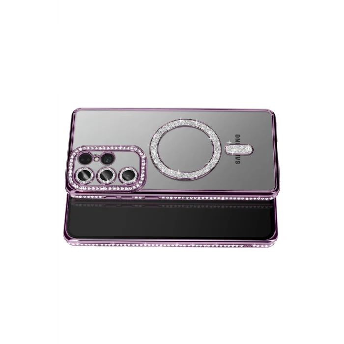 Mey İthalat®  Samsung Galaxy S26 Ultra Joke Simli Magneticsafe Kılıf - Derin Mor