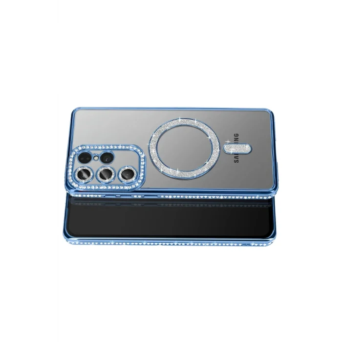 Mey İthalat®  Samsung Galaxy S26 Ultra Joke Simli Magneticsafe Kılıf - Mavi
