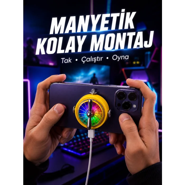 Mey İthalat® Şarj Edilebilir RGB Telefon Soğutucu Oyun Fanı