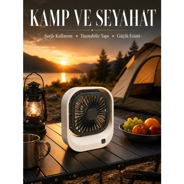 Mey İthalat® Şarjlı Masaüstü Fan Güçlü Hava Akışı ve Sessiz Çalışma