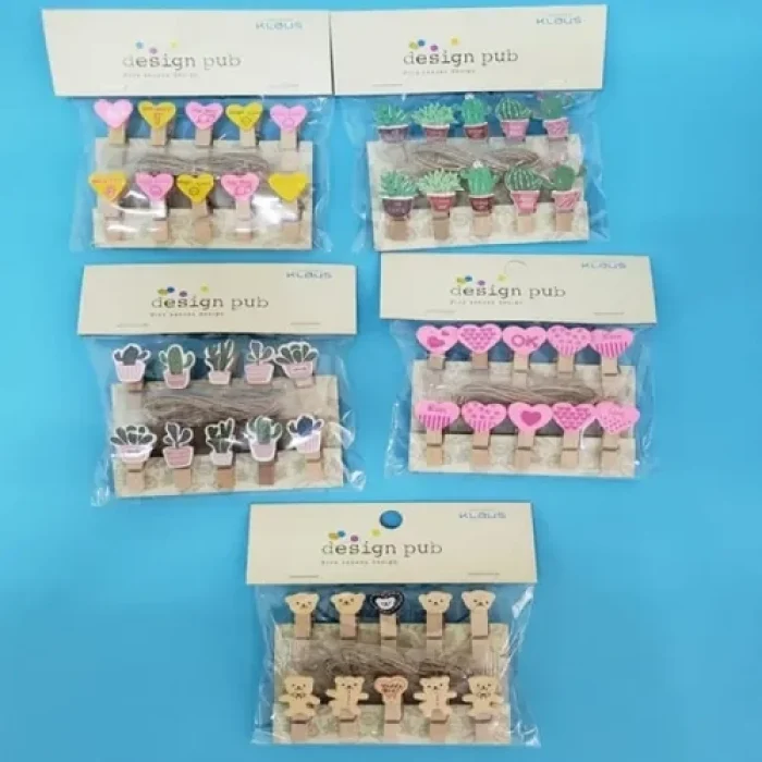 Mey İthalat® Şekilli Renkli Ahşap Mandal Seti (10lu Paket)