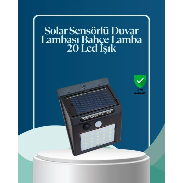Mey İthalat® Sensörlü 20 LED Solar Duvar Lambası 3 Metre Algılama Mesafesi
