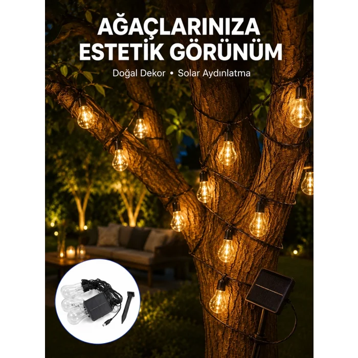 Mey İthalat® Solar Dekoratif LED Ampul Işık Bahçe Çit Balkon ve Veranda Süsleme Aydınlatması
