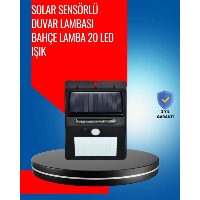 Mey İthalat® Solar Enerjiyle Çalışan IP65 Su Geçirmez 20 LED Duvar Lambası