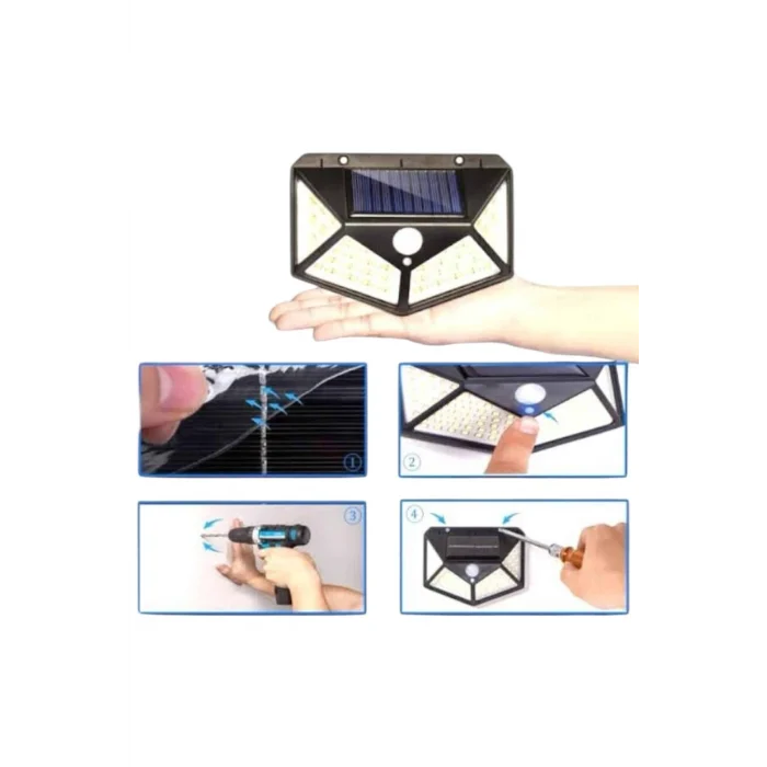 Mey İthalat® Solar Sensörlü Duvar Lambası Bahçe Lambaso Parlak Beyaz Işık Suya Dayanıklı