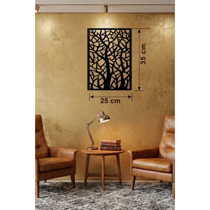 Mey İthalat® Soyut Ağaç Dalları Ahşap Duvar Tablosu - 25x35 cm Lazer Kesim Dekoratif Pano