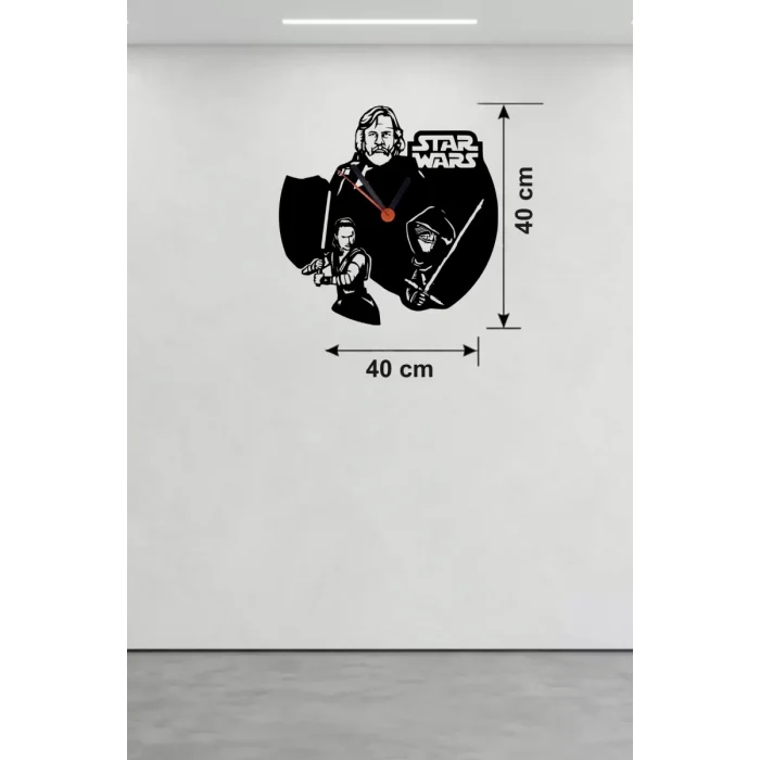 Mey İthalat® Star Wars Temalı Ahşap Duvar Saati - 40x40 cm Lazer Kesim Dekoratif