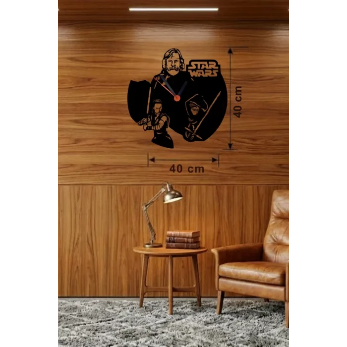 Mey İthalat® Star Wars Temalı Ahşap Duvar Saati - 40x40 cm Lazer Kesim Dekoratif