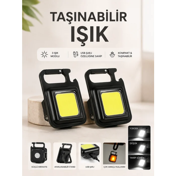 Mey İthalat® TAŞINABİLİR IŞIK 3 IŞIK MODLU USB ŞARJ ÖZEELİĞİNE SAHİP