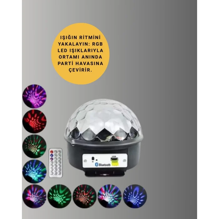 Mey İthalat® Taşınabilir RGB Disko Topu Bluetooth ve Uzaktan Kumanda Özellikli
